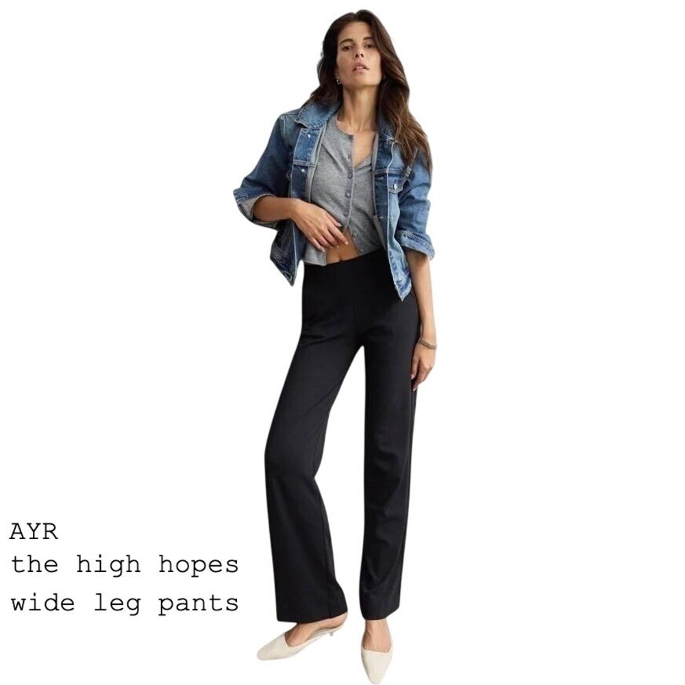 AYR The High Hopes Wide Leg Pants Black Pima Cotton Modal Pull On Size XS Short